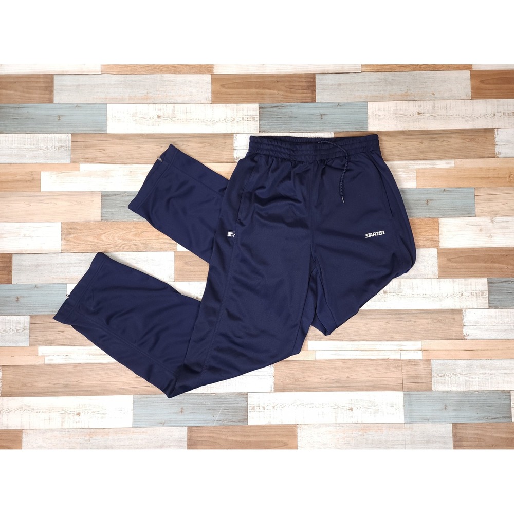 Starter Mens Navy Blue Athletic Track Pants Ankle Zip Training Joggers Small